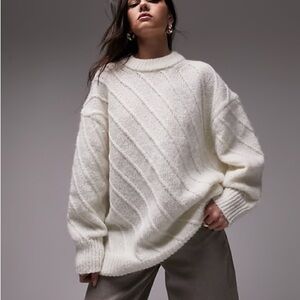 Topshop Knitted Diagonal Stripe Seam Sweater Ivory Sz Large